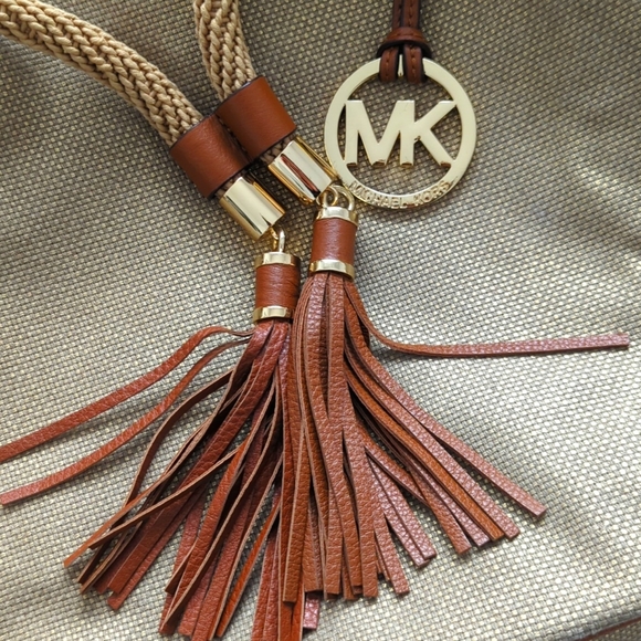 MICHAEL Michael Kors Gold Shimmer Canvas and Leather Tassel Drawstring S… - Picture 2 of 8